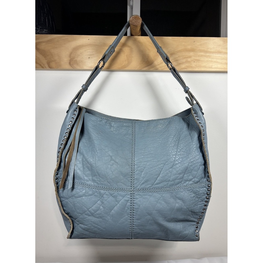 VTG The SAK Silverlake Blue Leather Studded L  Hobo‎ Shoulder Bag Work Weekender